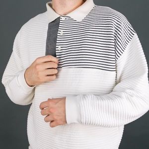 vintage white charcoal striped color block polo 🎳